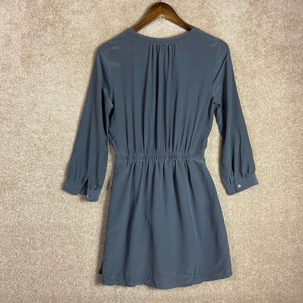 Madewell Kali Dress Womens Size 0 Dark Gray Silk Surplice Faux Wrap Long Sleeve - Picture 8 of 8